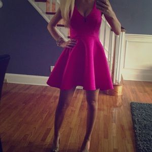 Hot pink flare BEBE dress.