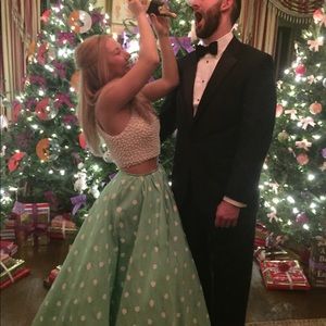 Sherri Hill Pearl Top & Mint Polka Dot Skirt