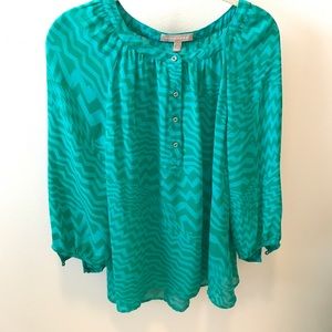 green zigzag blouse from Banana Republic