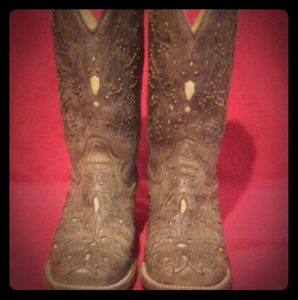 Tan square toe cowgirl boots