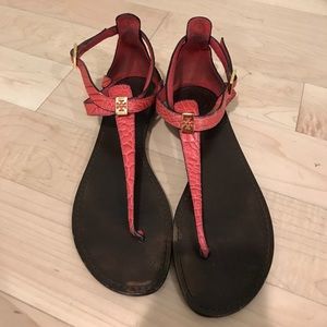 RARE Tory Burch Pink croc thong sandals