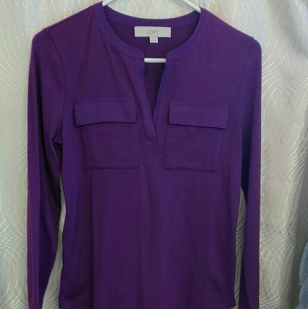 LOFT mixed media split neck top