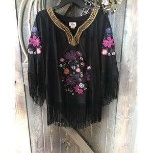Floral Embroidered Fringe Top