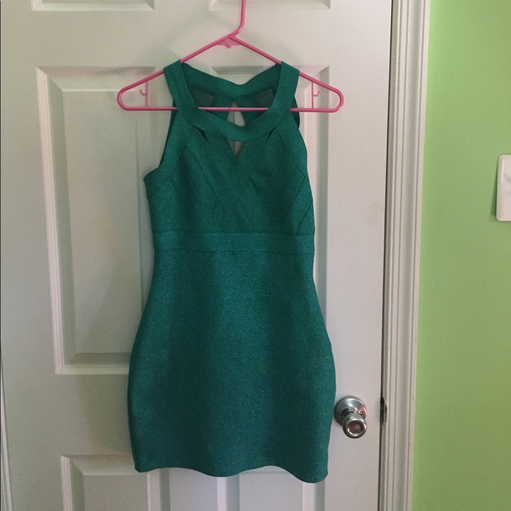 Green mini dress.