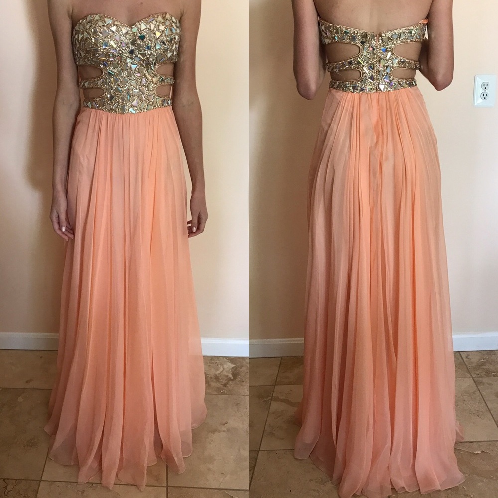 La Femme Sequin/Rhinestone cut out prom dress
