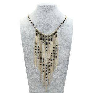 Woman charm statement necklace gold long drop Bib