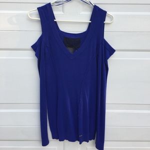Guess Royal Blue Cold Shoulder Sweater Top Medium