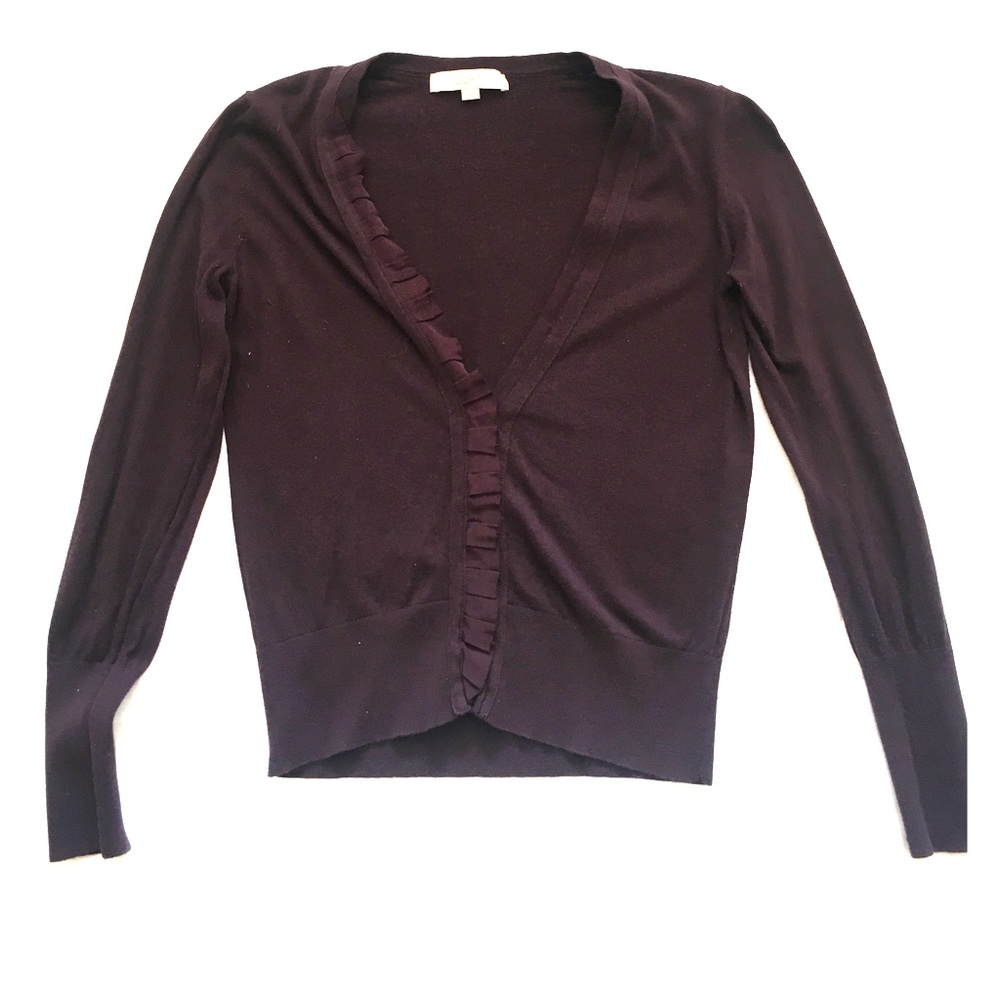 LOFT eggplant cardigan with midline detail