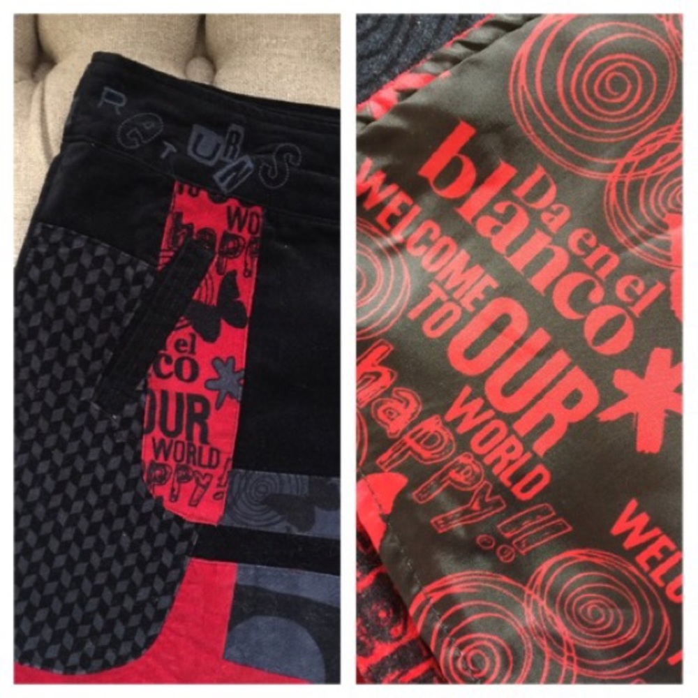 Desigual corduroy black/red/gray mini skirt.