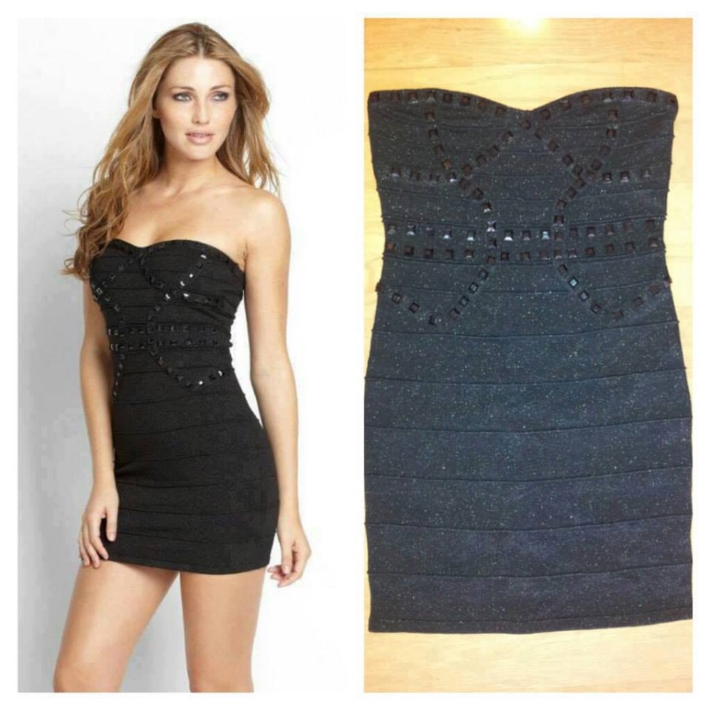 Black Embellished Strapless Bandage Mini Dress