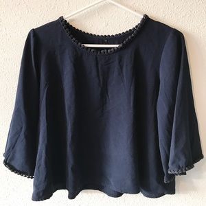 BJEWEL NAVY WIDE SLEEVE BLOUSE