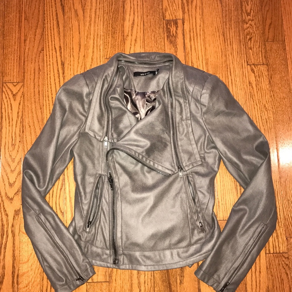 Ark & Co faux leather Moto Jacket. Gray.
