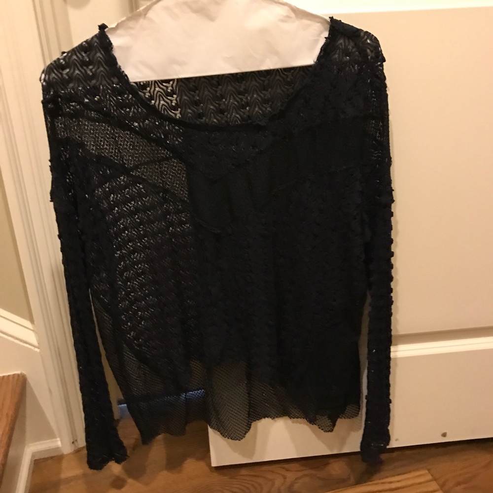FREE PEOPLE BLACK MESH LONG SLEEVE