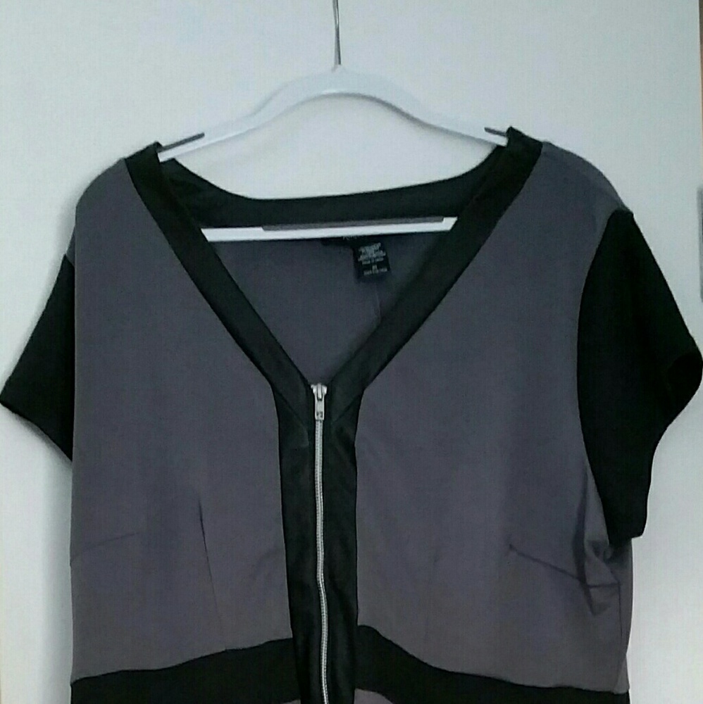 Black/Grey Leather trim dress