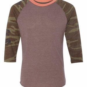 Alternative Apparel Unisex Camo 3/4 Baseball Shirt