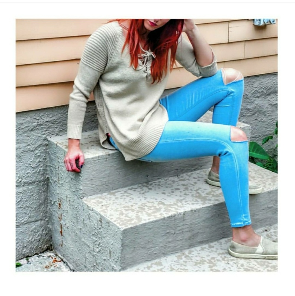 Tan Lace-up Sweater
