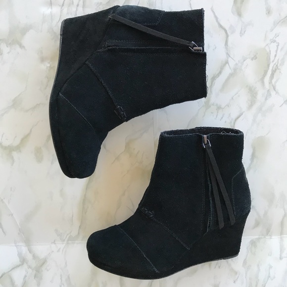 toms black suede wedge booties
