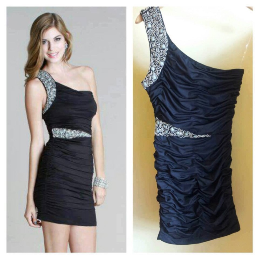 Nikibiki Black Ruched Jewel One Shoulder Dress