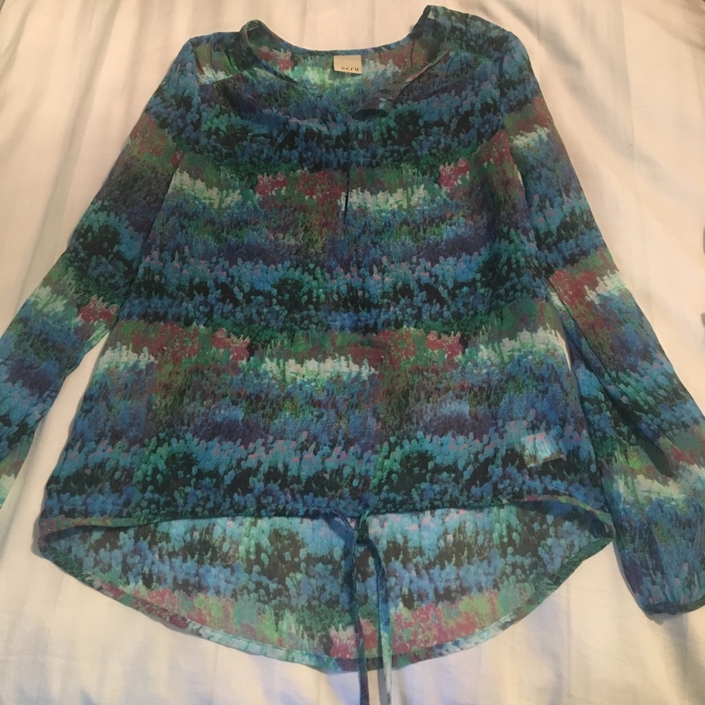 Ecru long sleeve sheer top Sz Xs