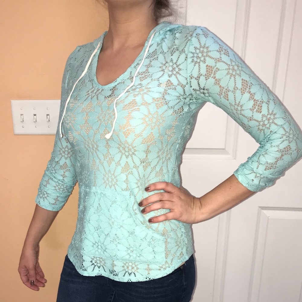 Teal Crochet Hoodie