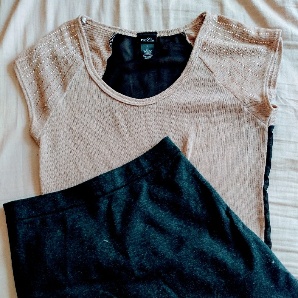 Tan breezy chiffon-back shirt