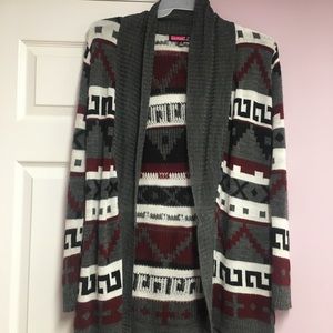 Maroon, White, and Gray Aztec cardigan