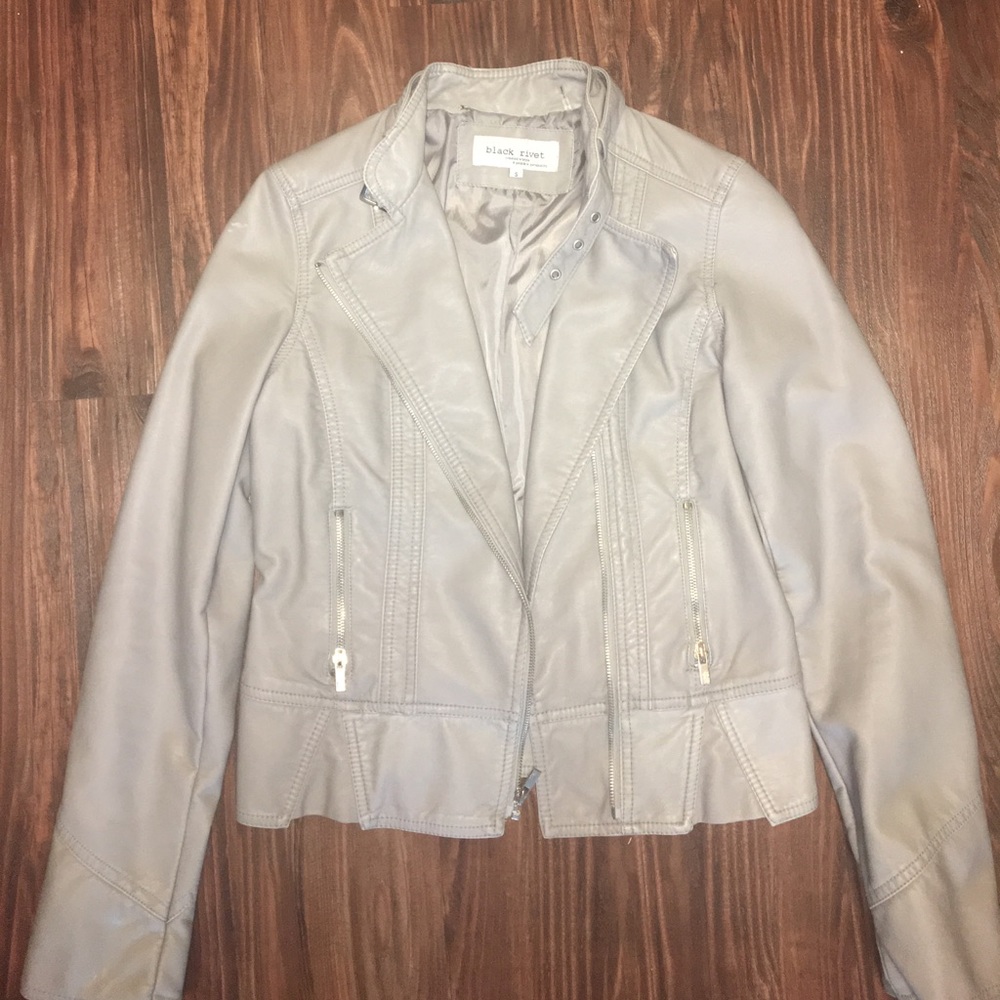 Grey Faux Leather Jacket