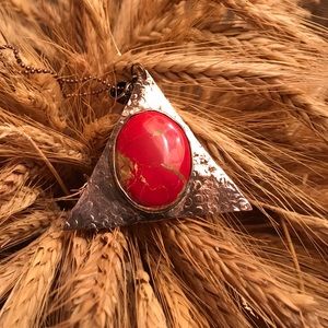 Copper Triangle Red Turquoise Necklace A-10-09
