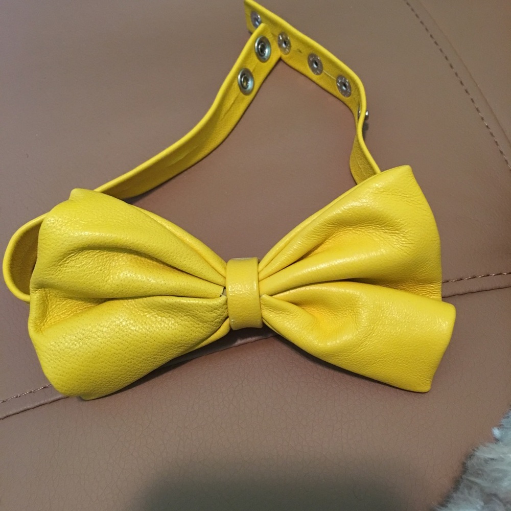 Leather men’s bow tie . Yellow color