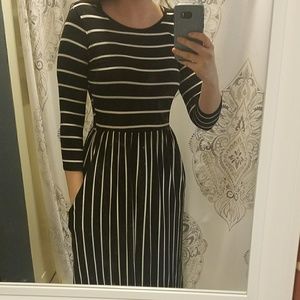 Black Stripe Midi Dress- New