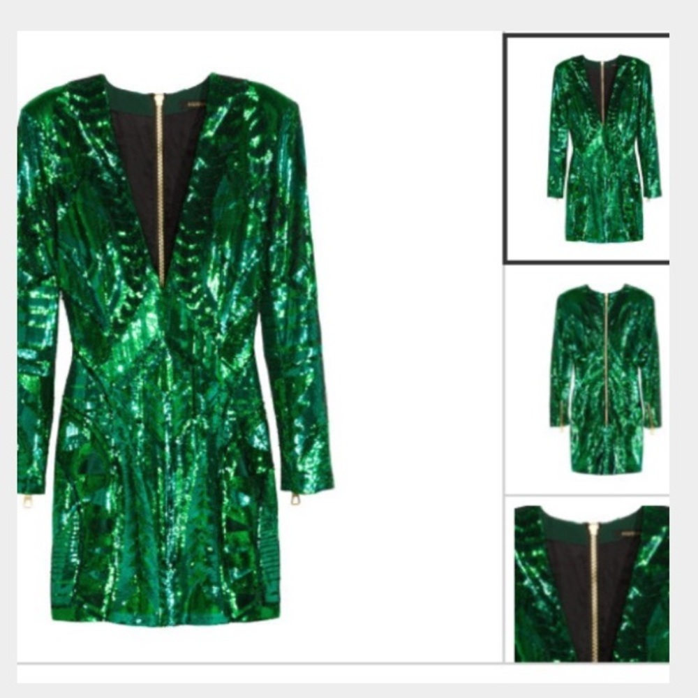 H&M Balmain Kendal Jenner Green Sequin Dress UK 10 - Picture 6 of 8