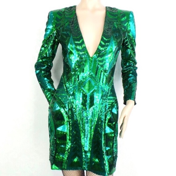 H&M Balmain Kendal Jenner Green Sequin Dress UK 10 - Picture 2 of 8