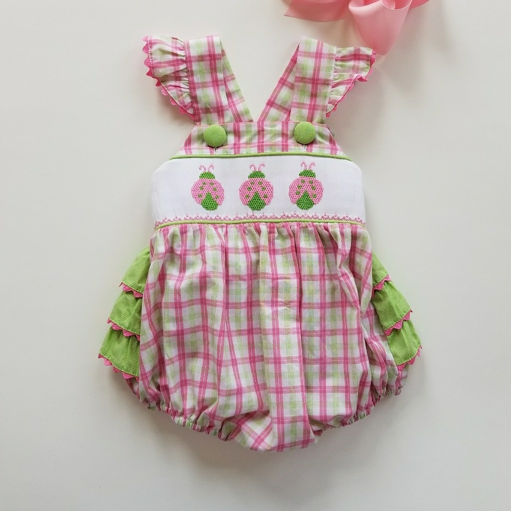 Smocked Auctions EUC Smocked Lady Bug Bubble