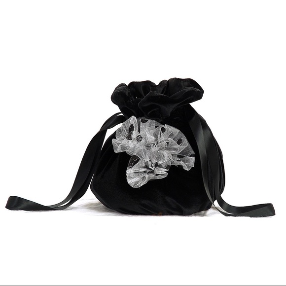 Black Velvet Polka Dot Bow Costume Purse Tote Bag - Picture 1 of 2