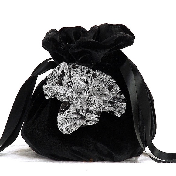 Black Velvet Polka Dot Bow Costume Purse Tote Bag - Picture 2 of 2