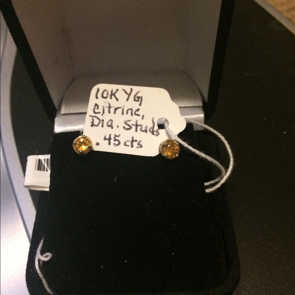 NWT 10K Yellow Gold Citrine Diamond Stud earrings