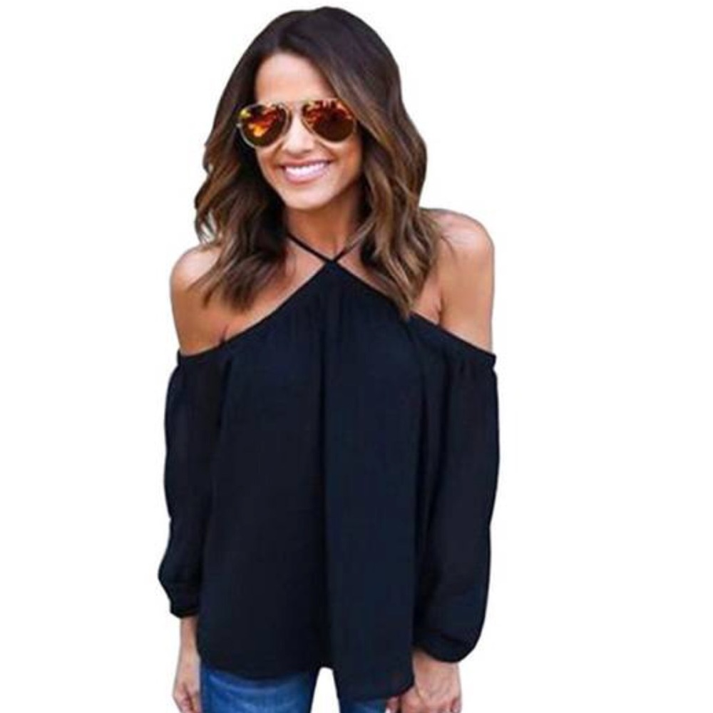 Woman’s sexy spaghetti strap off shoulder shirt