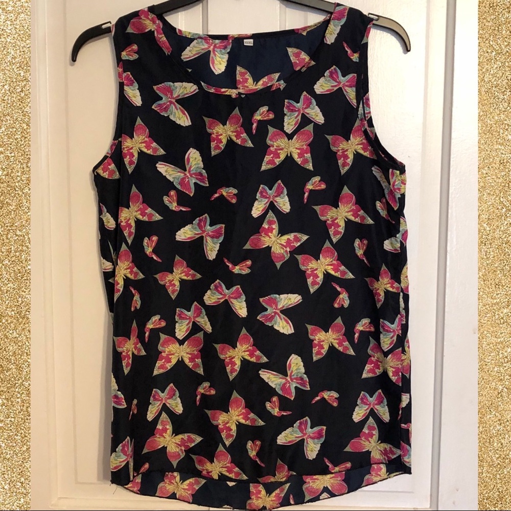 Blue Butterfly Print Tank