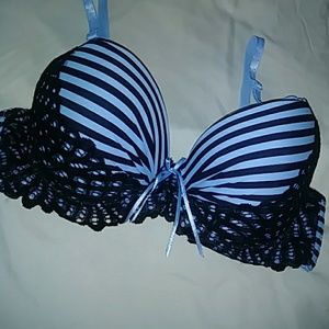Baby blue/black striped bra