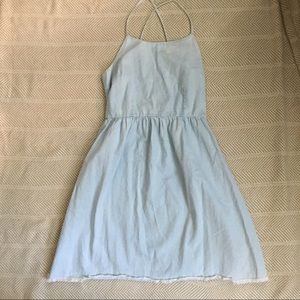 Light Denim fit and flare dress with raw hem