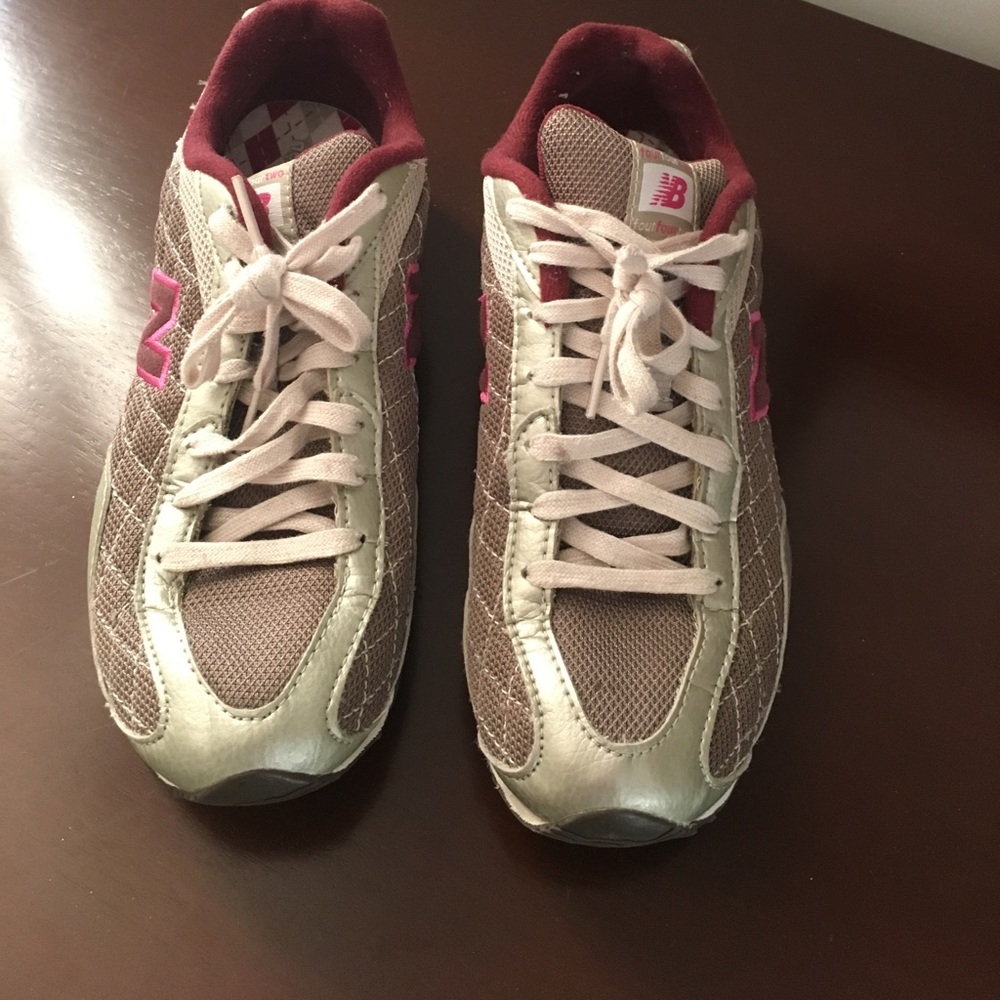 Gently worn gold/pink New Balance 442, size 7