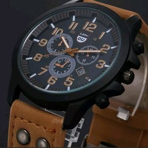 New men watch military quartz leather analog dial