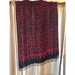 Pink and Navy Floral Butterfly Afghan Scarf