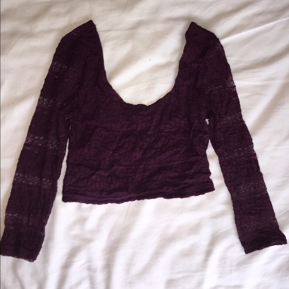 Urban Outfitters Maroon Lace 3/4 sleeve Crop Top