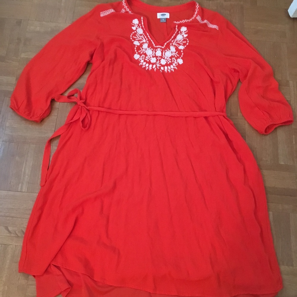Orange Old Navy dress with cream embroidery!