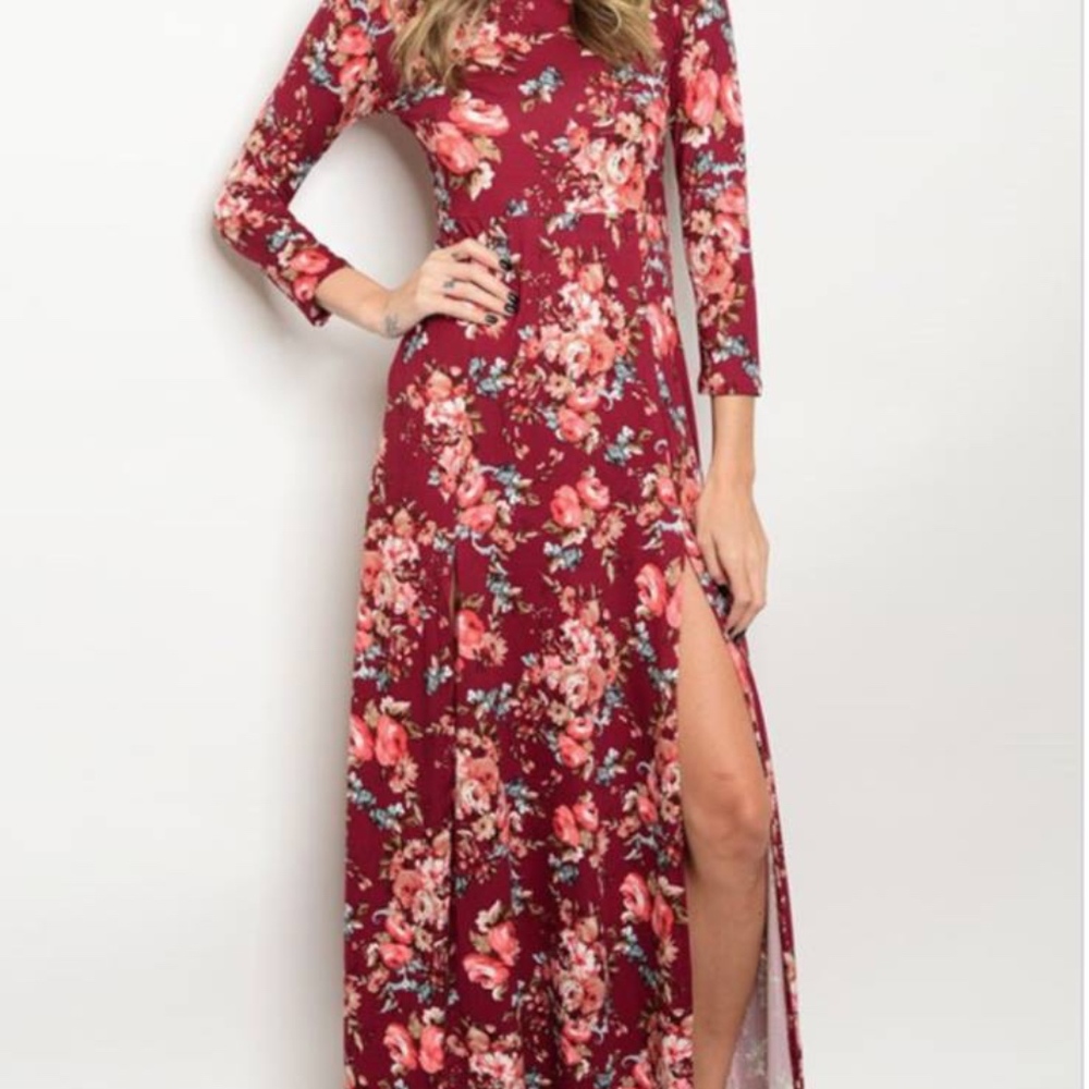 NWOT Burgundy Floral Maxi Dress