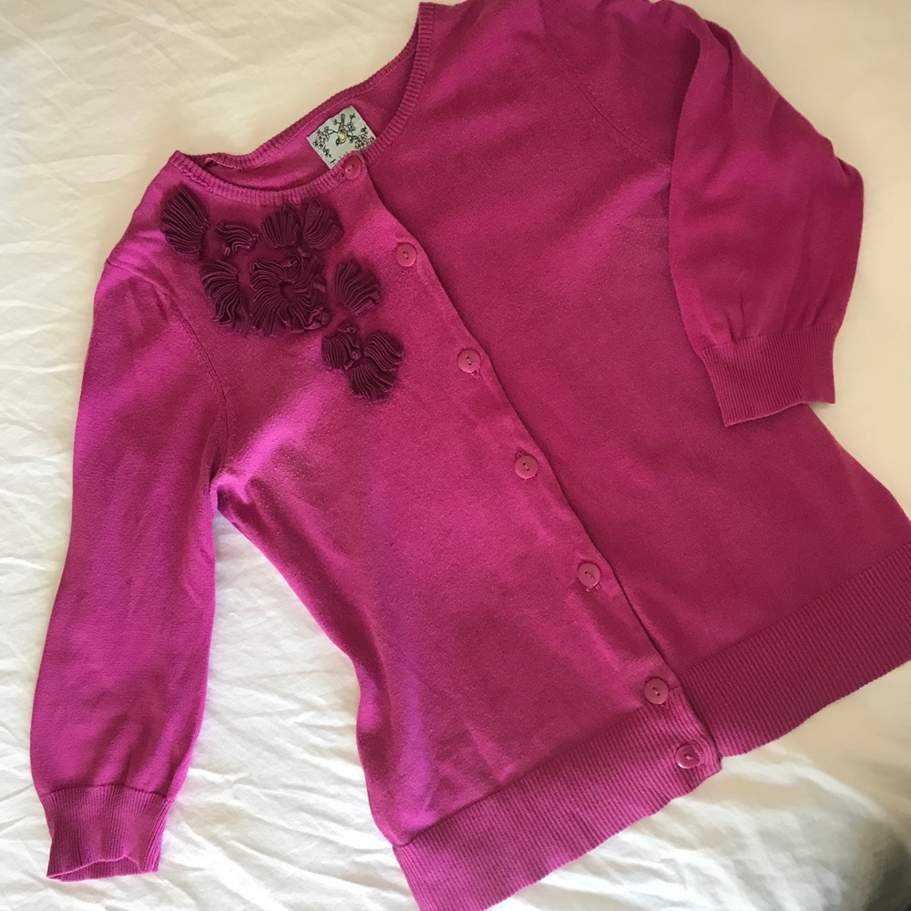 ANTHROPOLGIE Pink Embellished Button Cardigan M