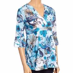 Zero 2 Nine Blue & White Floral Maternity XL NWOT