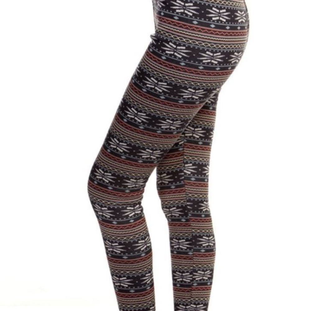 FAIR ISLE PRINT LEGGINGS WITH FAUX FUR LINING