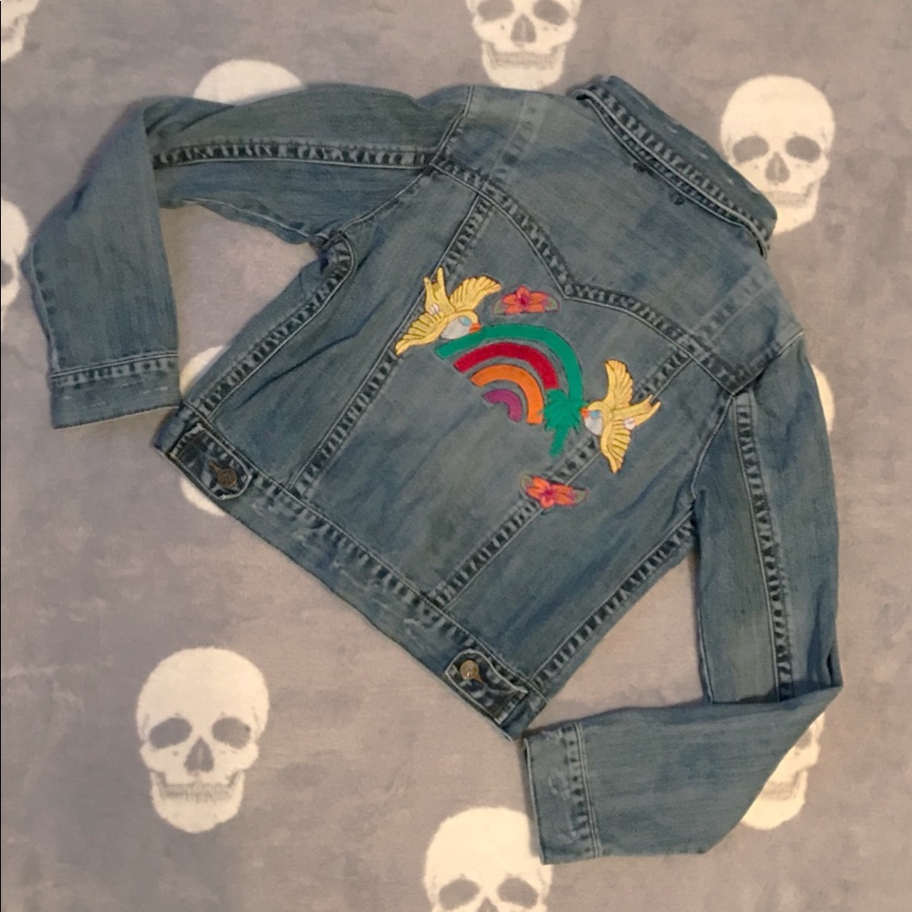 Rainbow and Bird Vintage Denim Jacket